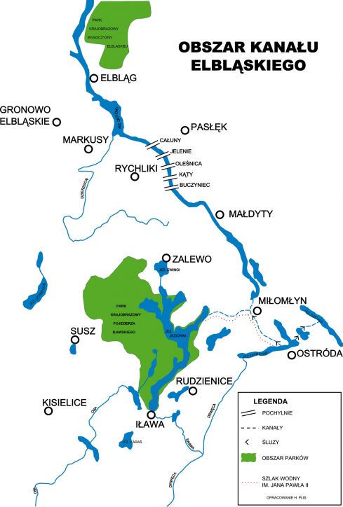 schemat drog wodnych Kanalu Elblaskiego